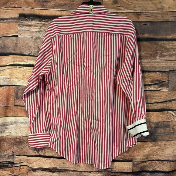 Robert Graham Men's XL Long Sleeve Shirt Red White Stripe Flip Cuff Patch - Picture 6 of 13
